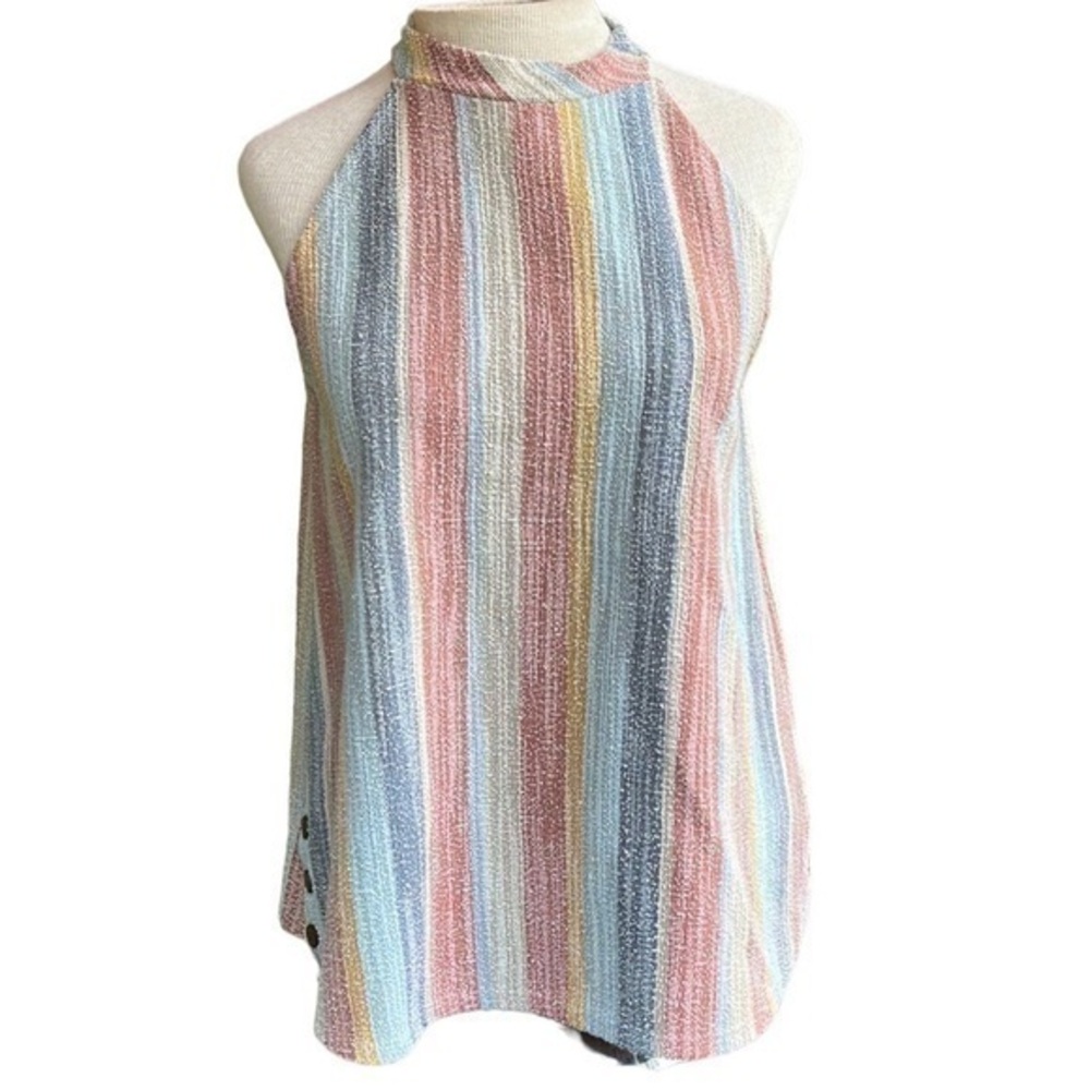 W5 Rainbow Vertical Striped High Neck Sleeveless Top Size S